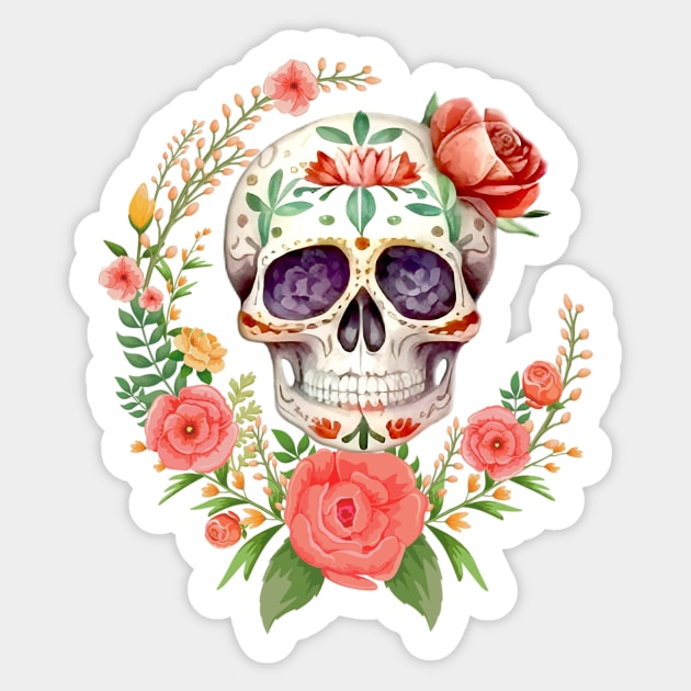 Pink Floral Dia De Los Muertos Sugar Skull Sticker by Atteestude